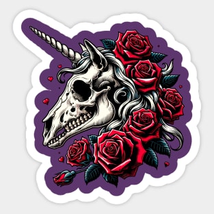 Unicorn skull with red roses Sticker